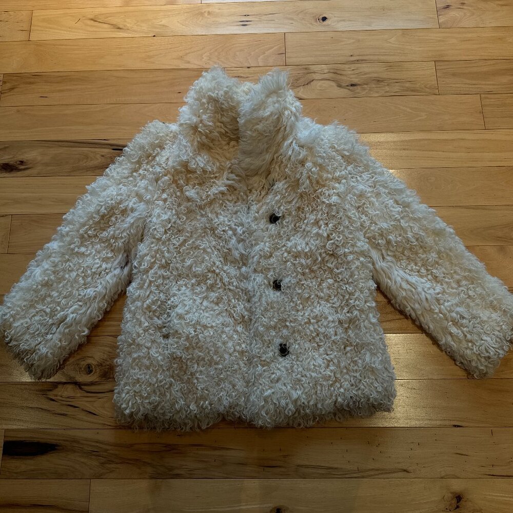 Vintage Persian Curly Geunuine Lamb Afghan Fur Coat White Spotted Jacket S/M - Picture 3 of 8